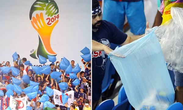 Các cổ động viên đến sân vận động, họ mang theo những chiếc túi nilon màu xanh to, thổi phồng lên để cổ vũ cho các "Samurai xanh". Sau trận đấu, chính những chiếc túi nilon này lại được sử dụng để đựng rác thải trên sân vận động.