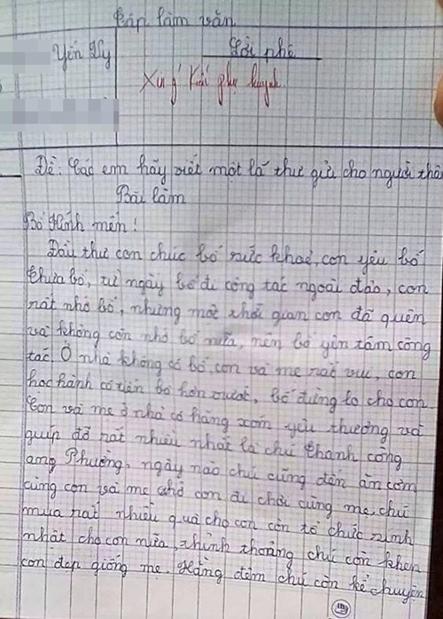 Ảnh chụp bức thư gửi bố ở ngoài đảo xa của một học sinh tiểu học tại Quy Nhơn được lan truyền trên mạng đã gây xôn xao, tò mò với nhiều người trong tuần qua. Trong thư có đoạn cô con gái ở nhà khuyên bố "không cần lo cho mẹ và con vì ở nhà đã có chú Thanh công an phường", "chú Thanh rất yêu mẹ và con"... cùng nhiều chi tiết gây tranh cãi khác.
