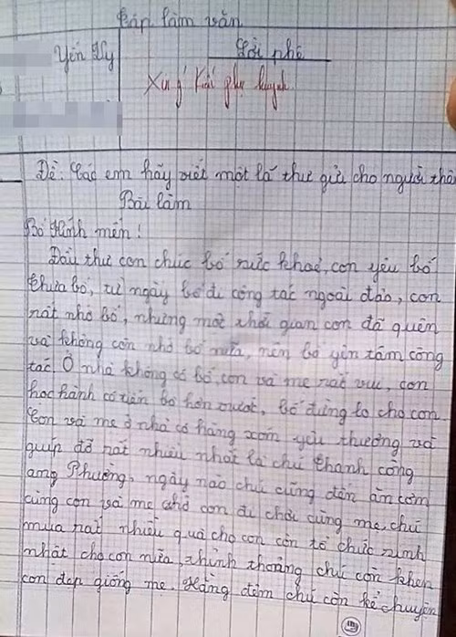 Ảnh chụp bức thư gửi bố ở ngoài đảo xa của một học sinh tiểu học tại Quy Nhơn được lan truyền trên mạng đã gây xôn xao, tò mò với nhiều người trong tuần qua. Trong thư có đoạn cô con gái ở nhà khuyên bố "không cần lo cho mẹ và con vì ở nhà đã có chú Thanh công an phường", "chú Thanh rất yêu mẹ và con"... cùng nhiều chi tiết gây tranh cãi khác.