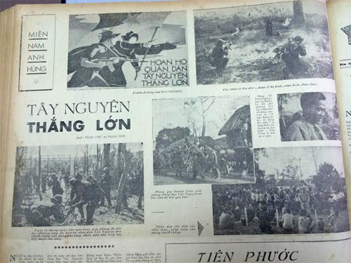 Từ 21/3/1975, báo liên tục đưa tin chiến thắng miền Nam với những cái tít lớn, in đậm trên đầu trang nhất: “Miền Nam tiến công và nổi dậy, thắng rất lớn!”. Ngày 26/3/1975, báo đưa tin “Giải phóng toàn bộ Tây Nguyên, tỉnh Quảng Trị và nhiều vùng rộng lớn khác”. Ngày 27/3/1975: báo đăng “Giải phóng hoàn toàn thành phố Huế và tỉnh Thừa Thiên”. 31/3/1975: báo đăng “Đà Nẵng hoàn toàn giải phóng”. Ảnh: Tây Nguyên giải phóng.