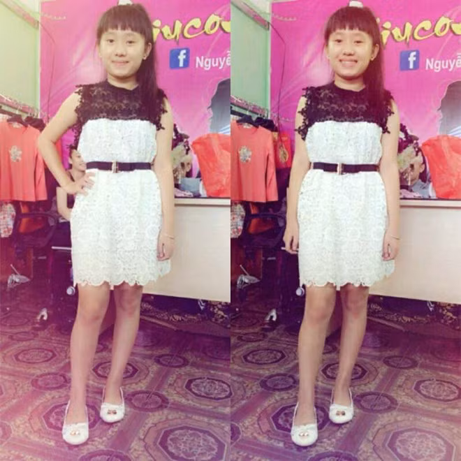 Chủ nhân trong hình giới thiệu mình tên Vũ Thị Kiều Anh, sinh ngày 26/12/1997, hiện đang học lớp 12 trường THPT Cẩm Phả, Quảng Ninh. Kiều Anh cho biết, chiều cao của cô là 1,4 m. Thiếu nữ chụp chung với cô cao 1,68 m, tên Xuân, là bạn thân cùng lớp. "Bức ảnh này được chụp vào buổi kết thúc năm học lớp 11. Em đã cùng bạn bè trong lớp cùng nhau chụp ảnh để làm kỷ niệm, trong đó có cô bạn thân cao 1,68 m. Vừa qua, một người bạn trên Facebook đã đăng hình ảnh này lên diễn đàn mạng, không ngờ được cộng đồng chú ý, em cũng rất vui về điều này" - Kiều Anh chia sẻ trên Zing. Ảnh: NVCC.