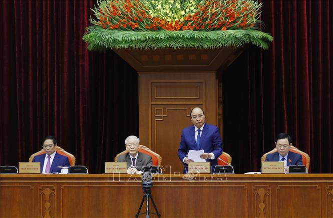 Chủ tịch nước Nguyễn Xuân Phúc điều hành hội nghị. Ảnh: Phương Hoa/ TTXVN
