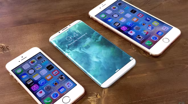 iPhone 8 dạng concept đặt cạnh iPhone SE và iPhone 6S Plus.