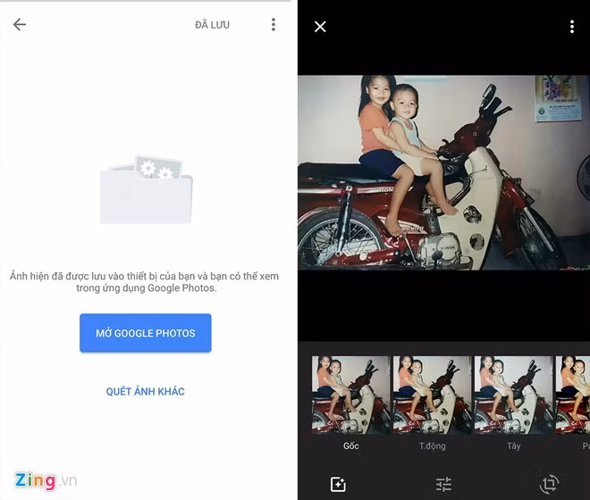 Ngoài lưu ảnh vào bộ sưu tập của thiết bị, người dùng có thể chỉnh sửa hình ảnh hoặc thêm hiệu ứng bằng cách mở Google Photos. Tiện ích này hỗ trợ rất nhiều công cụ chỉnh ảnh chuyên sâu như độ sáng tối, độ bão hòa, cân bằng trắng, nhận diện khuôn mặt...