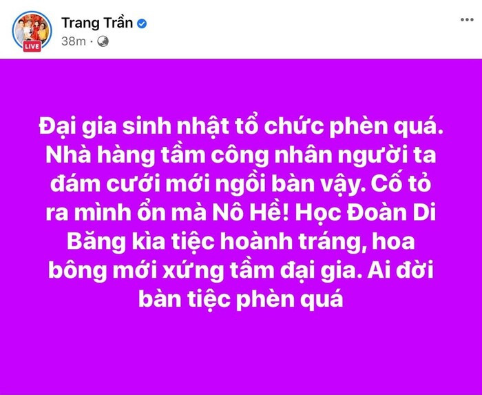 Trang Trần lôi Đoàn Di Băng vào "cà khịa" độ giàu với bà Phương Hằng - Hình 2 Trang Tran loi Doan Di Bang vao