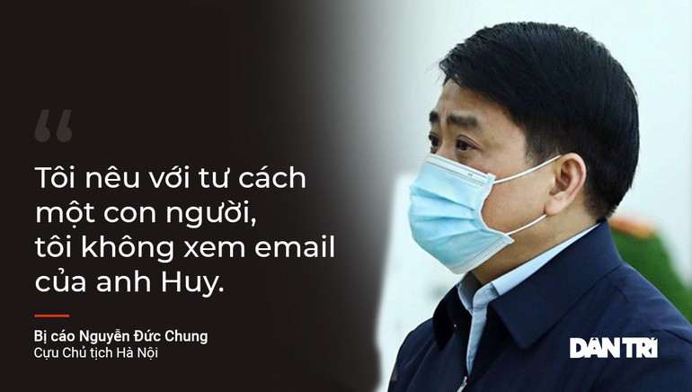 Ông Nguyễn Đức Chung tự bào chữa về cáo buộc nhận email của bị can Bùi Quang Huy để sau đó chỉ đạo các bị cáo tại Sở KH-ĐT Hà Nội dừng thầu trái phép.