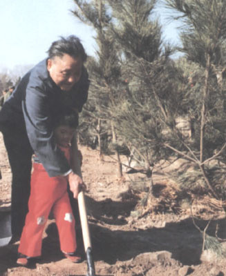 Năm 1980, Đặng Tiểu Bình chỉ cho cháu ngoại cách trồng cây.