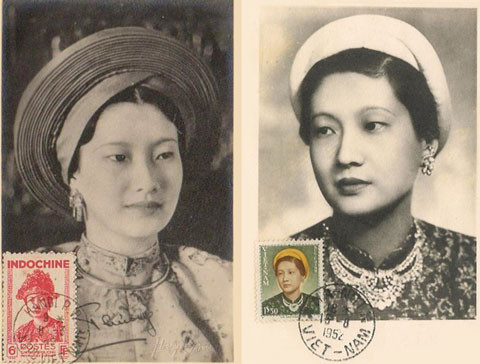 Hình ảnh của hoàng hậu Nam Phương trên 2 con tem.