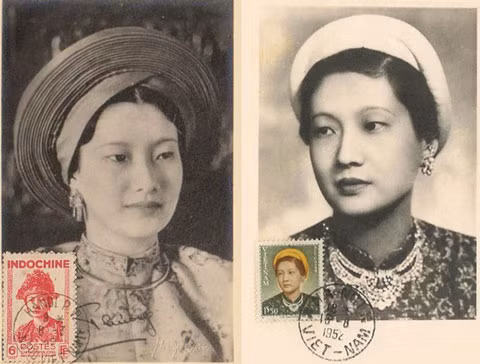 Hình ảnh của hoàng hậu Nam Phương trên 2 con tem.