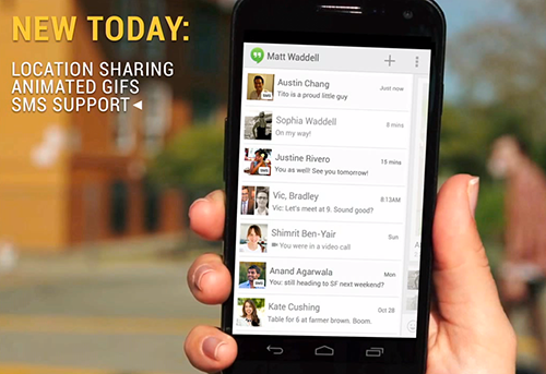 Hangouts cho Android hợp nhất nhắn tin SMS, chat và gọi video. Google đã cập nhật dịch vụ nhắn tin - gọi video Hangouts với ba tính năng mới, tích hợp khả năng gửi nhận SMS, chat và gọi video.