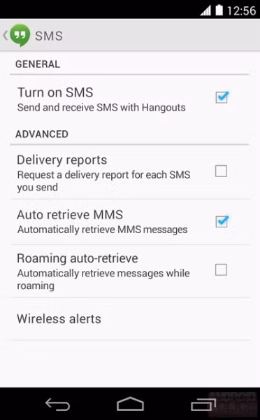 Lộ ảnh Hangouts tích hợp SMS, MMS. Hangouts đang được phát triển để trở thành ứng dụng nhắn tin, trò chuyện hợp nhất trên Android, tương tự như cách làm của Apple đối với iMessage trên iOS. Dự kiến tất cả các chức năng này sẽ xuất hiện cùng với Google Hangouts phiên bản 1.3 sắp tới.