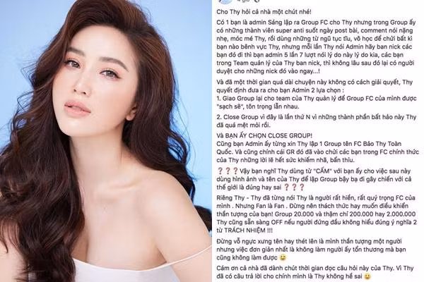 Cụ thể, Bảo Thy quyết định đóng cửa group FC có hơn 20.000 thành viên và đã hoạt động lâu năm để mở một group mới do ê-kíp của cô trực tiếp quản lý.