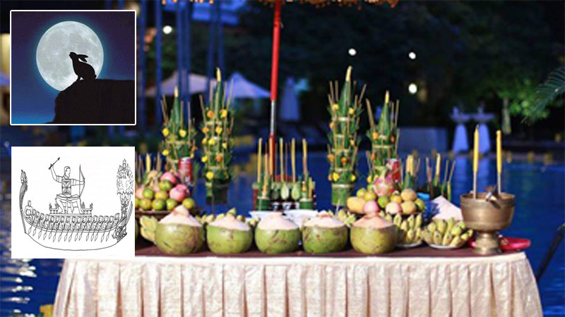 Khi mặt trăng nhô lên đầu cành cây, mọi người thành tâm bái nguyệt, cầu xin ban phước. Ảnh: Khmer Breaking News.