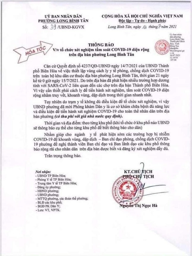 'Choang' voi viec UBND phuong to chuc xet nghiem toan dan co thu phi