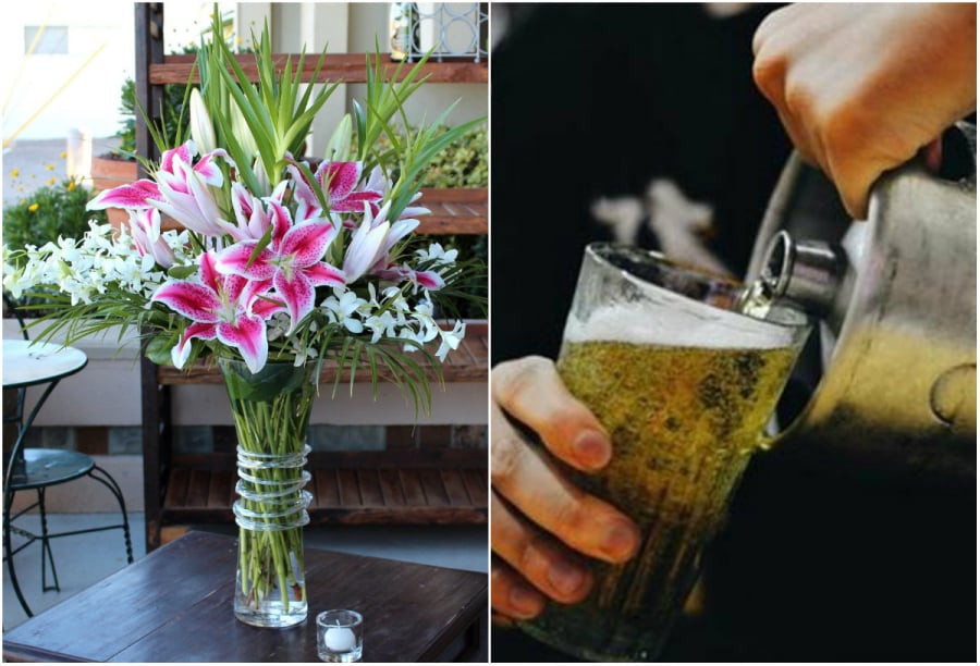  Giúp hoa tươi lâu hơn: Nếu như bạn muốn hoa sau khi mua về được tươi lâu hơn hãy đổ một ít bia vào nước ngâm hoa. Bạn sẽ thấy hoa tươi lâu hơn bình thường không bị héo úa và thối cuống.