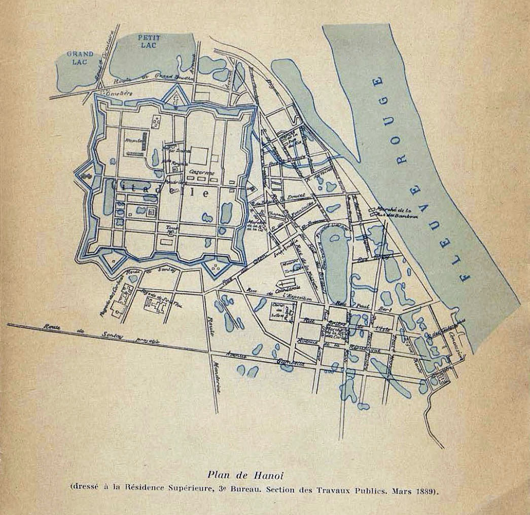 Bản đồ khu vực trung tâm Hà Nội năm 1889.