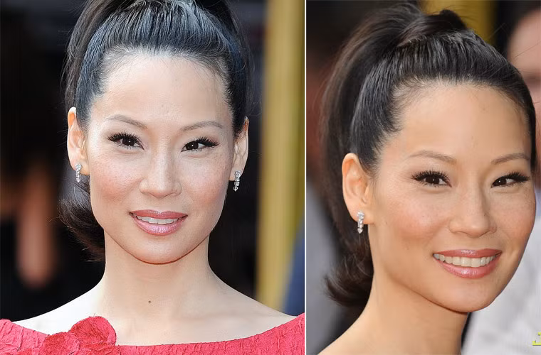 Đôi mắt xếch đặc trưng của nữ diễn viên Lucy Liu lộ rõ nhược điểm không đều nhau.