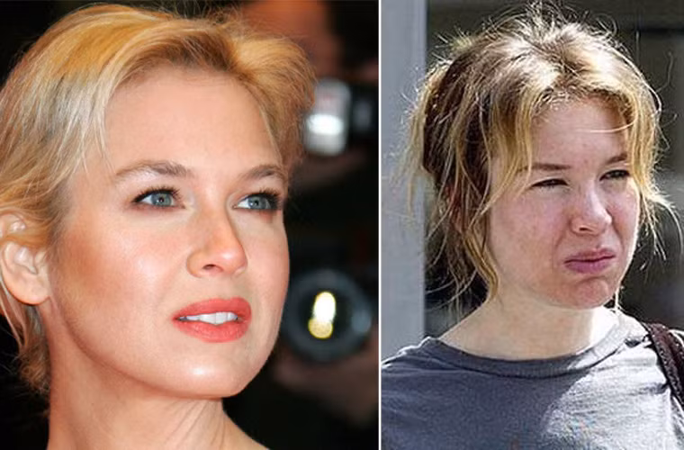 Ngôi sao Nhật ký tiểu thư Jones, Renee Zellweger là một trong những nữ diễn viên thay đổi nhiều nhất khi so sánh hình ảnh mặt mộc và có điểm trang.