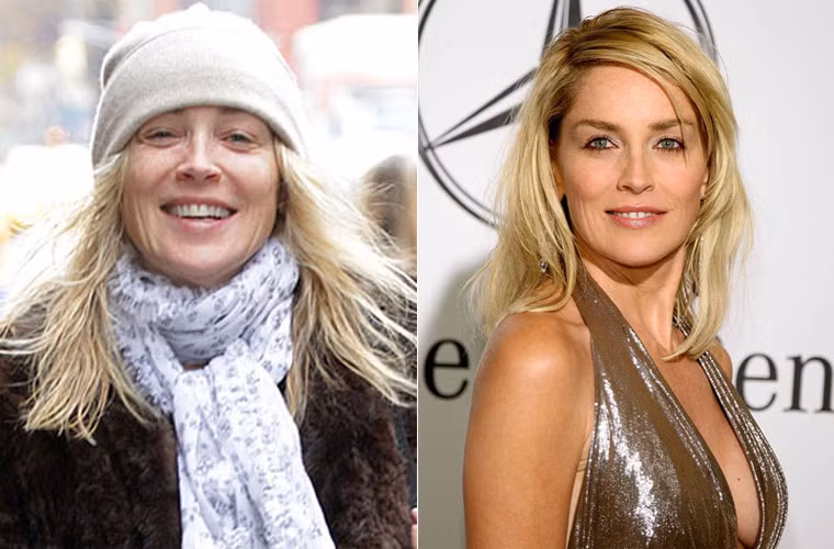 Vẻ tươi trẻ, tràn đầy nhựa sống của Sharon Stone biến mất khi cô không có son phấn ngụy trang.