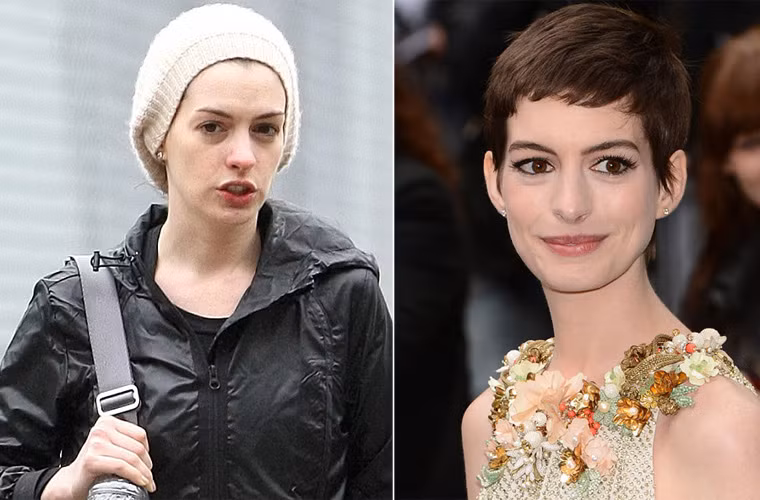 Anna Hathaway già và kém tươi tắn hẳn khi cô để mặt mộc.