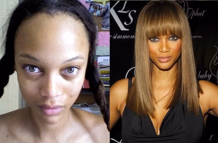 Nhiều người không thể nhận ra siêu mẫu Tyra Banks khi không tô son điểm phấn.