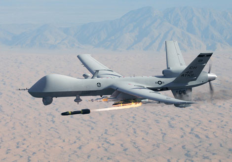 UAV MQ-9 Reaper có thể trinh sát và tấn công bằng vũ khí có điều khiển, tầm xa.