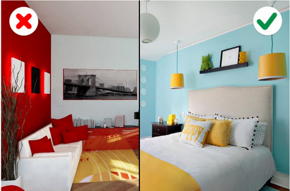 br/> Nếu bạn muốn kết hợp nhiều màu sắc nội thất khác nhau, đừng cố gắng sử dụng chúng với tỷ lệ bằng nhau. Bạn nên ưu tiên một màu sắc chủ đạo cho căn phòng. Màu sắc chủ đạo cần chiếm ít nhất 60% không gian của căn phòng.