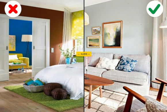 Thay vì chọn những màu sắc "đối nhau chan chát", bạn có thể chọn những màu sắc nhẹ nhàng để tạo cảm giác thư giãn và êm dịu.