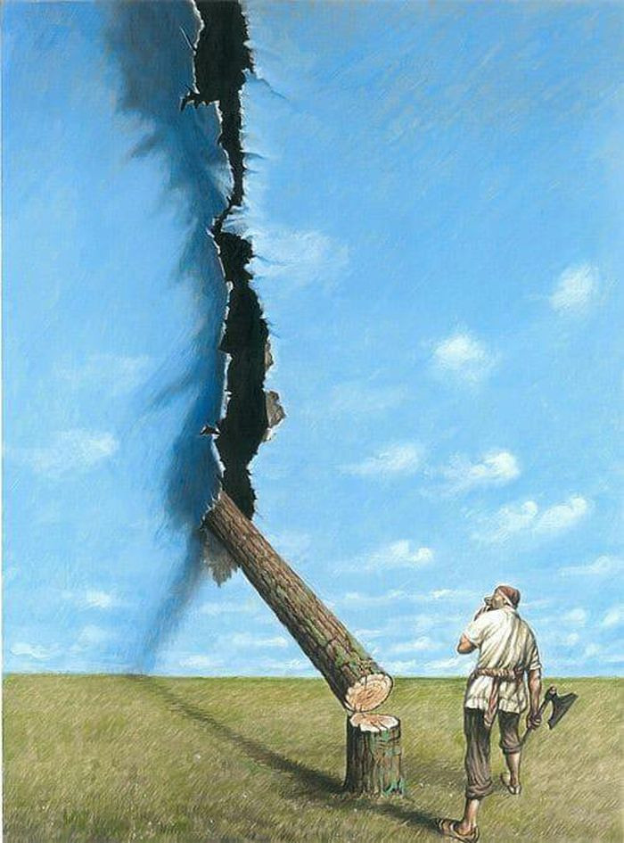 Chặt cây xanh là tự phá hoại môi trường sống của mình.