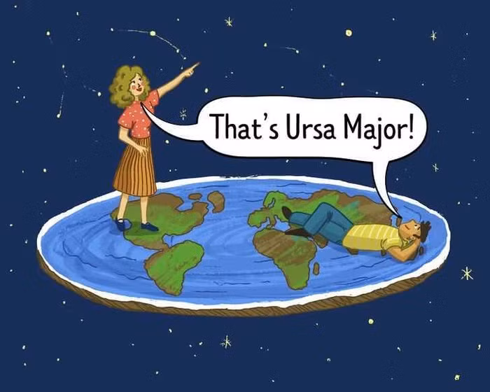 5. Tất cả chúng ta sẽ nhìn thấy những chòm sao giống nhau. Trên Trái đất hình cầu, khi nhìn lên bầu trời đêm bạn sẽ thấy các chòm sao khác nhau tùy thuộc mình đang ở bán cầu nào. Trên một trái đất phẳng, các chòm sao và các ngôi sao giống nhau sẽ có thể được nhìn thấy ở bất kỳ đâu.