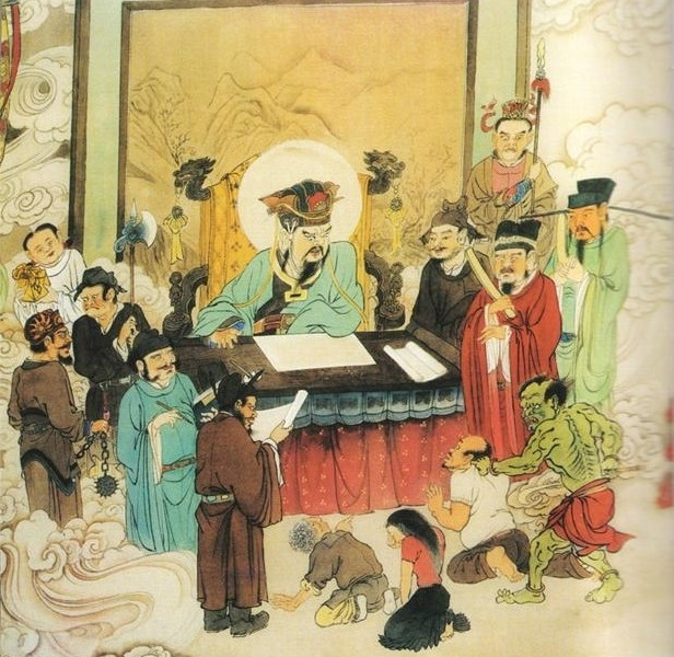 Trong điện có gương Nghiệt kính đài. Tất cả những hành vi của người chết lúc còn tại thế sẽ hiện ra trong gương. Chiếu theo bản án của Diêm Vương ghi chép, linh hồn có tội sẽ bị quỷ sứ điệu đi thụ hình tại các ngục. Ảnh: Tân Sinh.