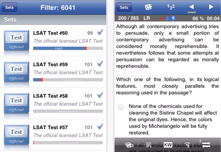 Ứng dụng LSAT Titan cho phép người dùng nâng cao khả năng đậu vào trường đại học Luật trong mơ của mình. Với ngân hàng dữ liệu gồm khoảng 7000 câu hỏi bài thi LSAT thực dụng cùng với hệ thống hỗ trợ theo dõi sự tiến bộ của người học, đây thực sự là một khoản đầu tư cho tương lai nếu bạn muốn nâng cao trình độ học vấn của mình về Luật học. Ứng dụng xếp vị trí thứ 2 với giá 500 USD.