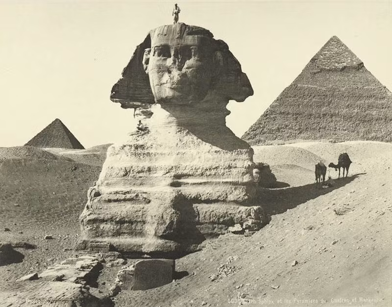 Tượng Nhân sư và các Kim Tự Tháp ở thành phố Giza. Nguồn ảnh: Thư viện công cộng New York ( New York public library).