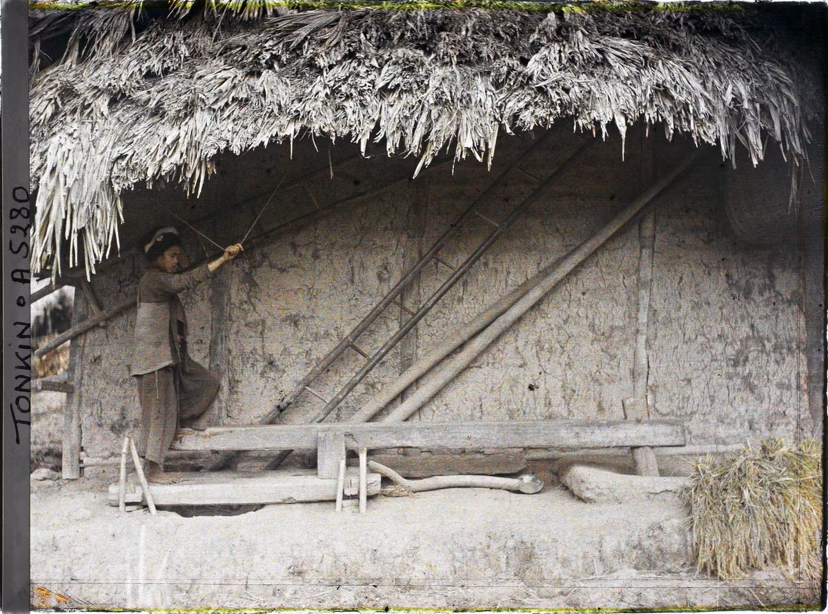 Bé gái làm việc với chày giã gạo, khoảng 1914-1915