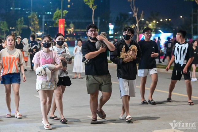 Nhiều người tranh thủ đưa thú cưng đi dạo.