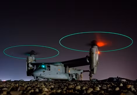 Máy bay chở quân cất cánh thẳng đứng Osprey của Thủy quân lục chiến Mỹ.