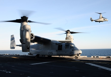Máy bay vận tải "trực thăng" MV-22 Osprey của Thủy quân lục chiến Mỹ.