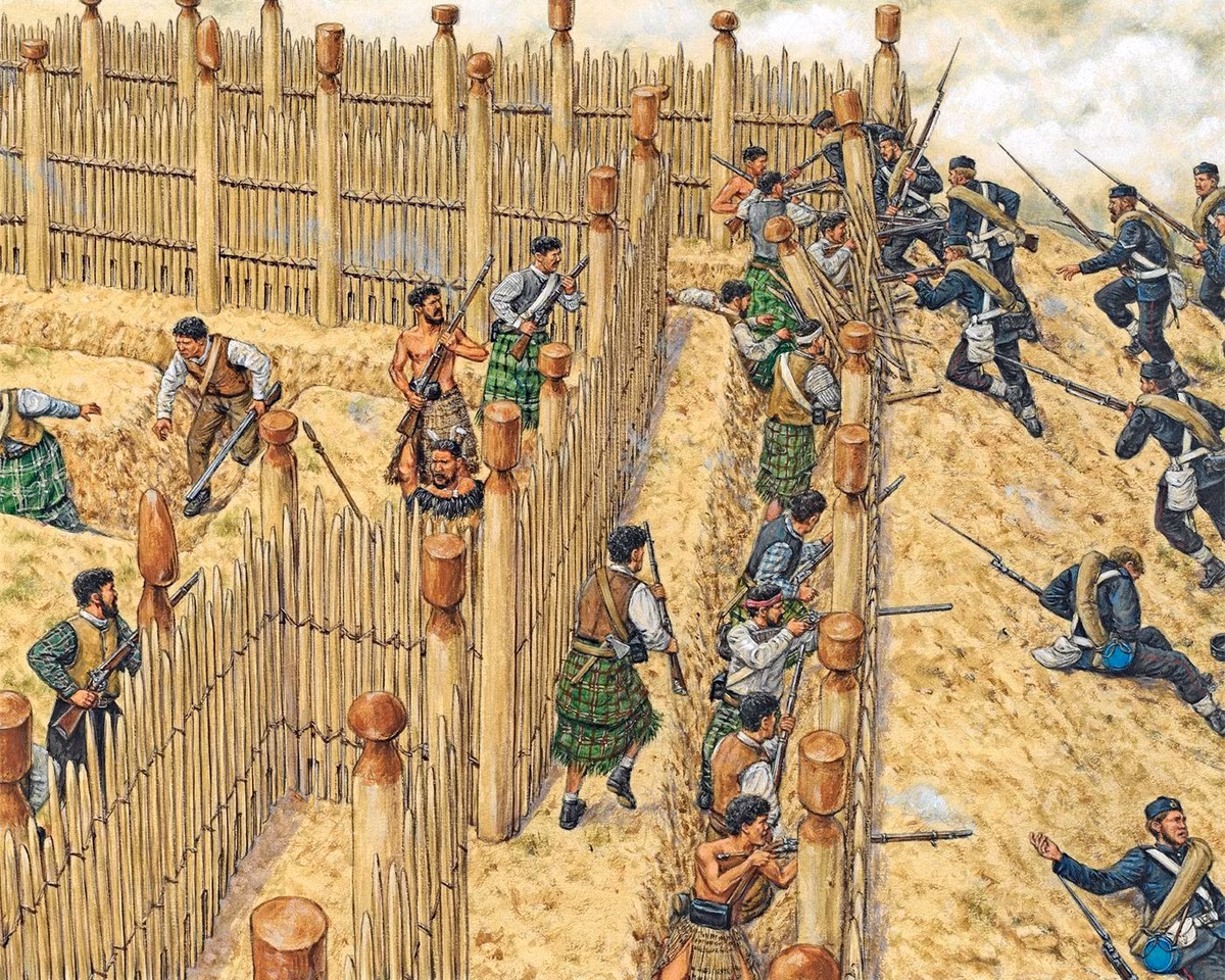 Ngày 27/4/1864, tướng Duncan Cameron dẫn 1.700 lính và 17 khẩu pháo tấn công pháo đài. Đối thủ của họ là 235 chiến binh Maori dưới sự chỉ huy của thủ lĩnh Rawiri Puhirake.