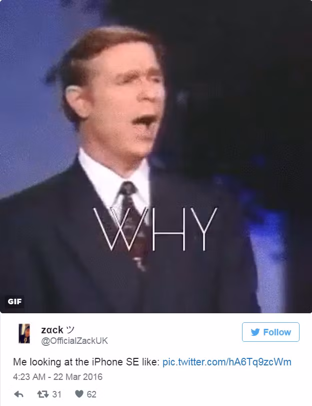 Tài khoản OfficialZackUK lại thắc mắc vì sao iPhone SE lại ra đời.