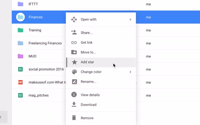 Ngoài ra, bạn còn có thẻ gắn sao cho thư mục đó bằng cách chọn Add star từ menu chuột phải, và mọi tập tin và thư mục mà bạn đã gắn sao sẽ hiển thị khi bạn nhấp vào menu Starred bên trái. Đây là cách sử dụng tương tự như gắn sao cho email trong Gmail.