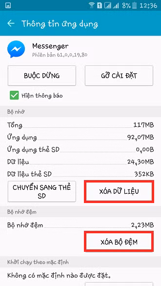  4. Xóa toàn bộ các cuộc trò chuyện Vì một lý do nào đó mà không muốn các cuộc trò chuyện xuất hiện trên điện thoại nữa, bạn có thể xóa bỏ chúng bằng cách vào phần cài đặt ứng dụng trên điện thoại, chọn Messenger rồi lần lượt chọn Xóa dữ liệu và Xóa bộ đệm. Nếu đã đăng xuất từ trước, bạn sẽ phải thiết lập lại từ đầu cho Messenger như khi mới cài ứng dụng vào máy. 