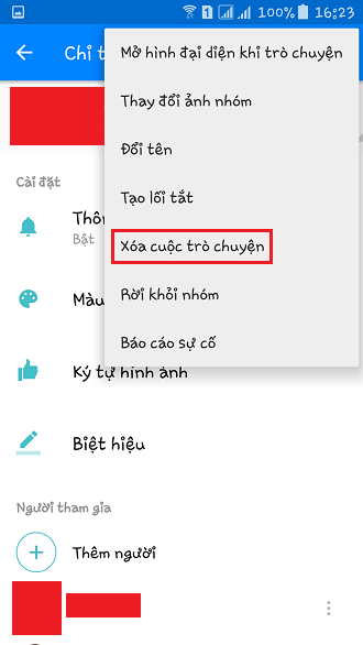  8. Xóa 1 cuộc trò chuyện Nếu chỉ muốn xóa riêng lẻ (hoặc một số) cuộc trò chuyện nhất định, bạn có thể nhấn nút Menu ở góc trên bên phải trang Chi tiết của cuộc trò chuyện mà bạn muốn xóa rồi chọn Xóa cuộc trò chuyện. 