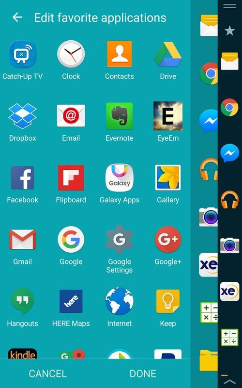  3. Tăng thêm các phím tắt. Màn hình phụ của LG V10 chỉ có thể hiển thị lên đến 5 phím tắt ứng dụng, còn các màn hình phụ Galaxy Note Edge là theo phương thức cuộn, nên số lượng các ứng dụng có thể được lưu trữ nhiều hơn.