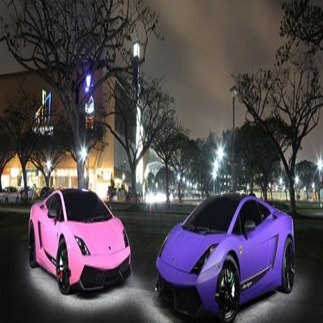  Gallardo LP570-4 Superleggera là dòng xe nhẹ nhất của Lamborghini Gallardo. Trong ảnh là thế hệ đầu tiên Lamborghini Gallardo Superleggera màu tím và thế hệ thứ hai Lamborghini Gallardo Superleggera màu hồng vinyl bọc, động cơ V10, dung tích 5,2 lít, có thể đạt tốc độ tối đa 325 km/h.