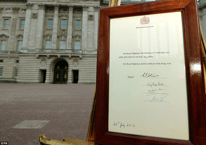 Con của Hoàng tử Anh sẽ là người kế vị ngai vàng thứ 3, sau ông nội là Thái tử Charles và cha là Hoàng tử William.