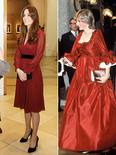 Chiếc váy màu đỏ sang trọng khiến mẹ chồng – nàng dâu Diana–Kate trông rực rỡ và nổi bật.