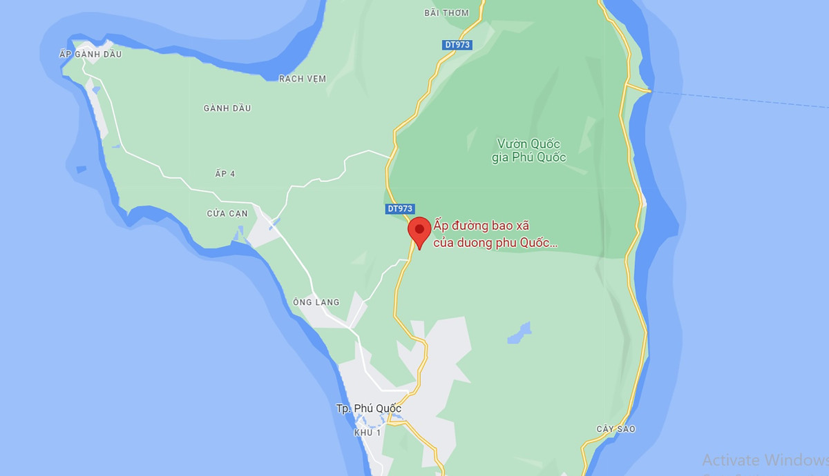 Vị trí ấp Đường Bào, xã Dương Tơ, TP Phú Quốc, nơi xảy ra vụ việc xây dựng trái phép trên đất của Nhà nước. Ảnh: Google Maps.