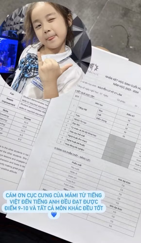 Cindy Lu tu hao khoe thanh tich hoc tap tot cua con gai