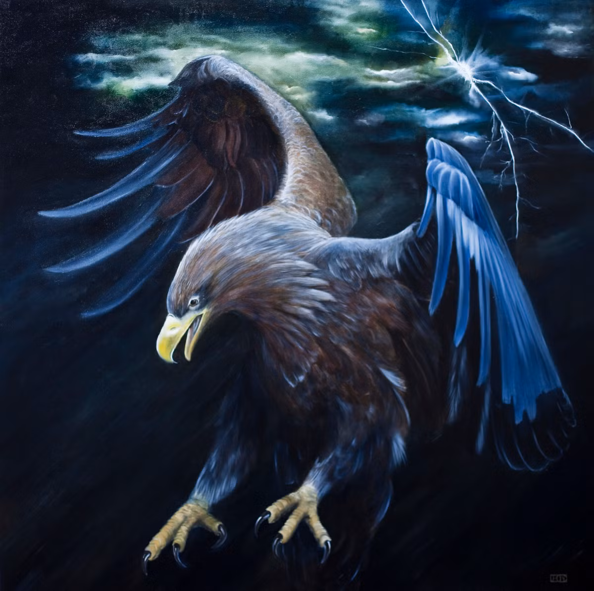 Người Sioux gọi Lôi Điểu là “Wakinyan Tanka,” nghĩa là “Chim Sấm Vĩ Đại, và coi chúng là biểu tượng cho điều tốt lành, kim chỉ Nam và tác nhân dẫn đến sự thay đổi. Ảnh: Julie Bond Fine Art.