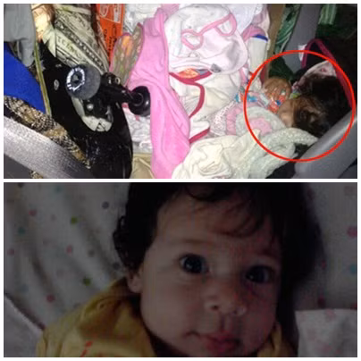 Bé 8 tháng tuổi nằm dưới đống đồ đạc.